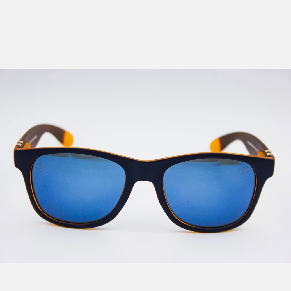 Blenders, Blue Moon,Chic Blue Lens Sunglasses with Orange Accents, Polarized